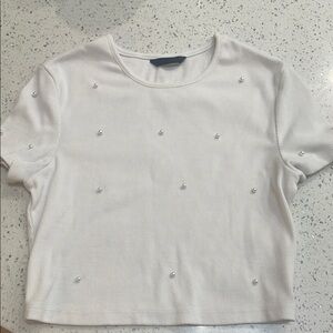 Shein White Pearl-Embellished crop Top size small